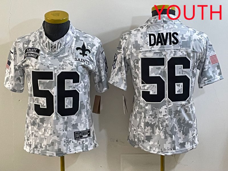 Youth New Orleans Saints #56 Davis Camo Nike Olive Salute To Service Limited NFL Jersey style 2